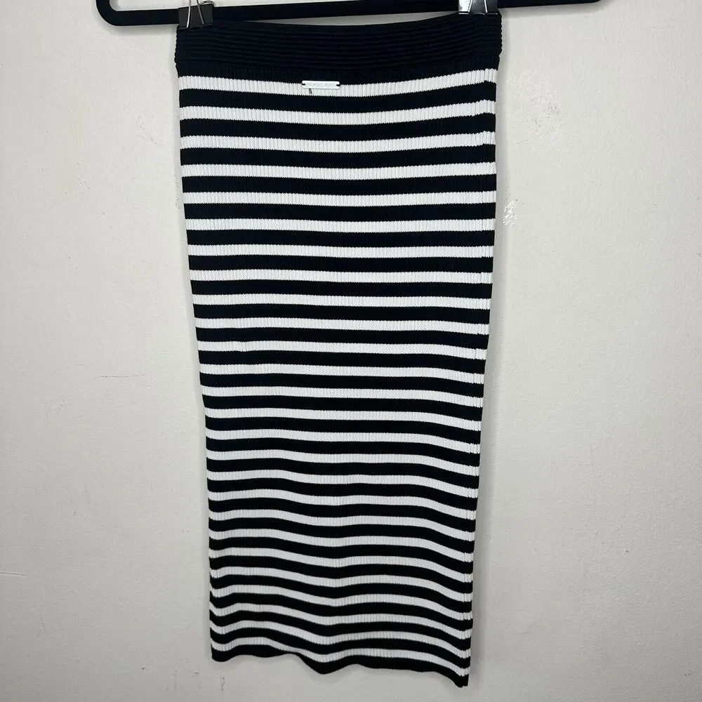Michael Kors Black & White Striped Stretch Bodycon Tube Maxi Skirt XXS